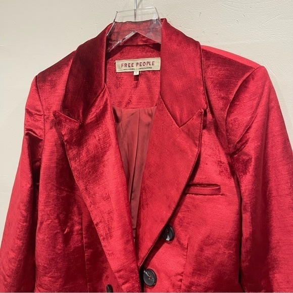 Free People Velvet Ashby Blazer in Cherry Juice Red Oversized Blogger Favorite - Picture 9 of 16